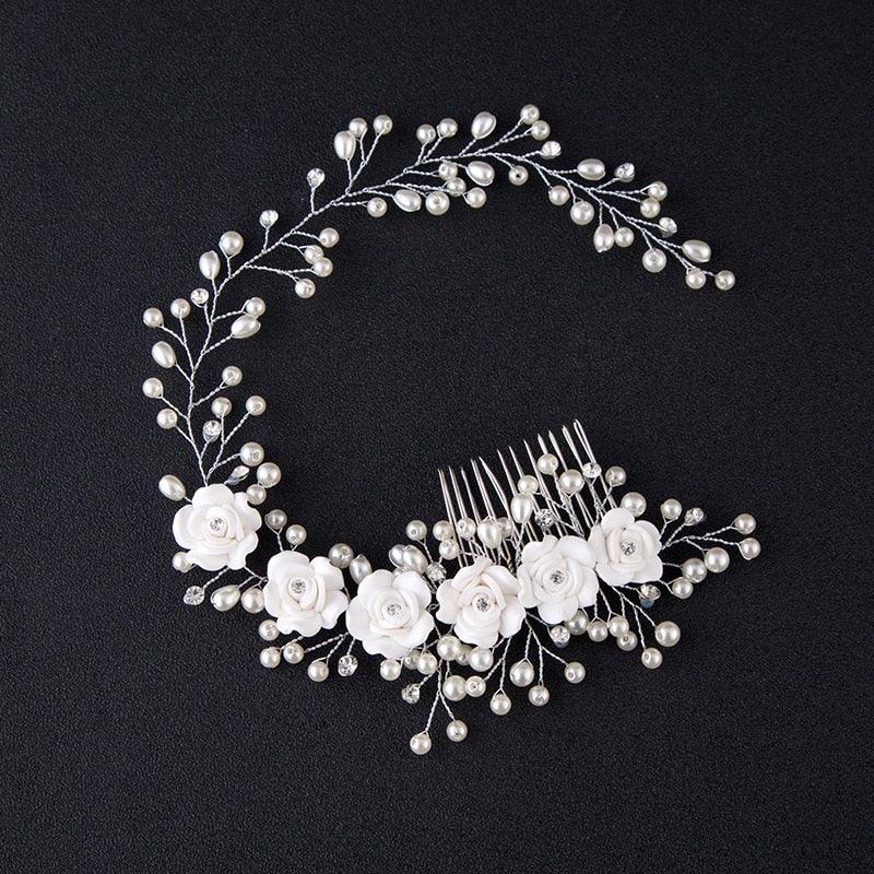 Bridal Wedding Crystal Bride Hair Accessories Pearl Flower Headband Handmade Hairband Beads Decoration Hair Comb Gorgeous Hair Accessories For Women Stevvex