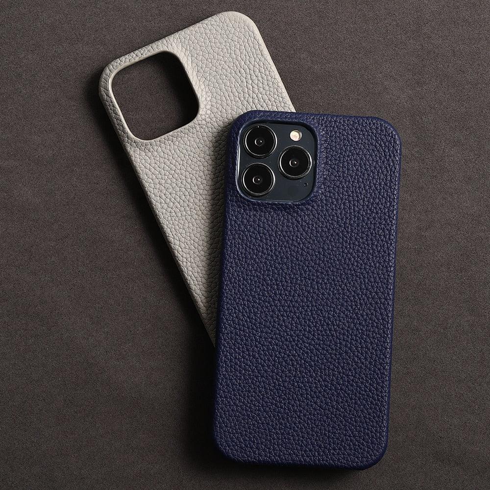 Bright Orange Mobile Phone Case With Coated Leather Case Protective Slim Phone Case Cowhide Genuine Leather Phone Case for iPhone 14 13 Pro Max Luxury Back Cover Stevvex