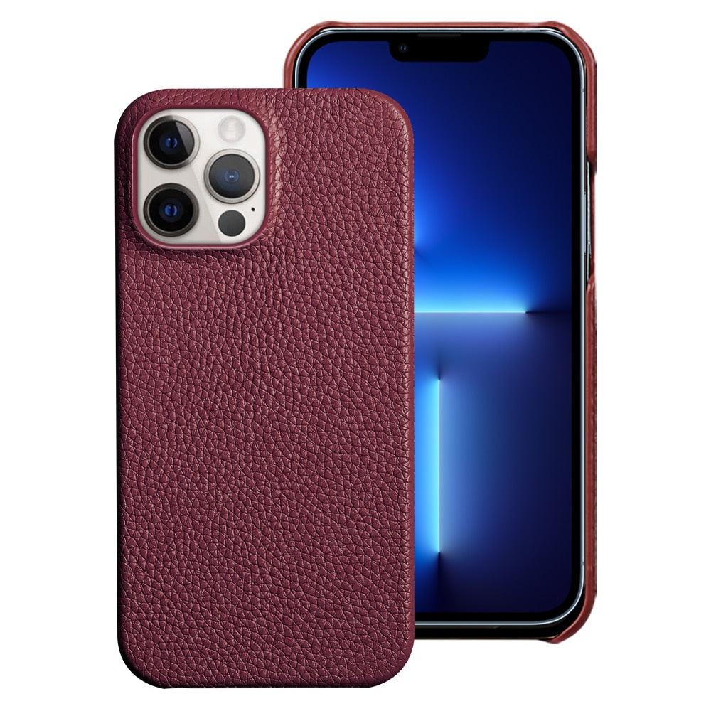 Bright Orange Mobile Phone Case With Coated Leather Case Protective Slim Phone Case Cowhide Genuine Leather Phone Case for iPhone 14 13 Pro Max Luxury Back Cover Stevvex