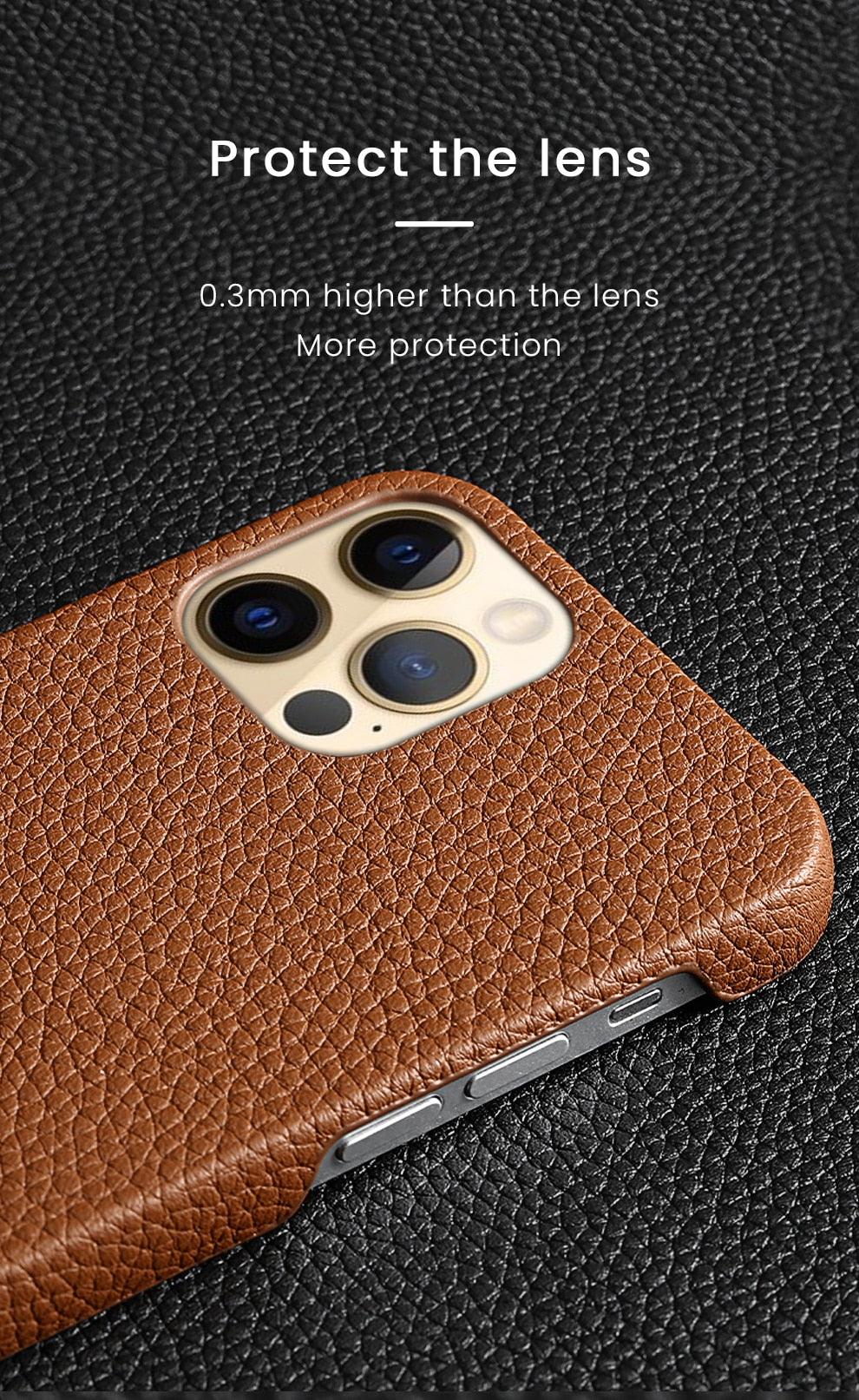 Bright Orange Mobile Phone Case With Coated Leather Case Protective Slim Phone Case Cowhide Genuine Leather Phone Case for iPhone 14 13 Pro Max Luxury Back Cover Stevvex