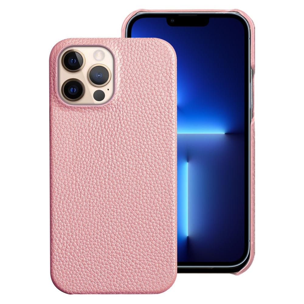 Bright Orange Mobile Phone Case With Coated Leather Case Protective Slim Phone Case Cowhide Genuine Leather Phone Case for iPhone 14 13 Pro Max Luxury Back Cover Stevvex