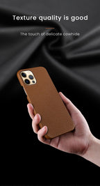 Bright Orange Mobile Phone Case With Coated Leather Case Protective Slim Phone Case Cowhide Genuine Leather Phone Case for iPhone 14 13 Pro Max Luxury Back Cover Stevvex