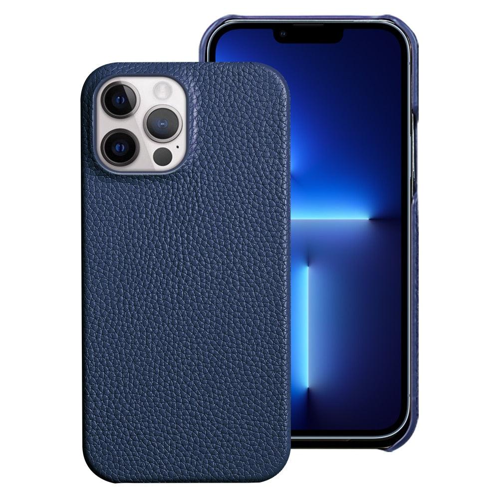 Bright Orange Mobile Phone Case With Coated Leather Case Protective Slim Phone Case Cowhide Genuine Leather Phone Case for iPhone 14 13 Pro Max Luxury Back Cover Stevvex