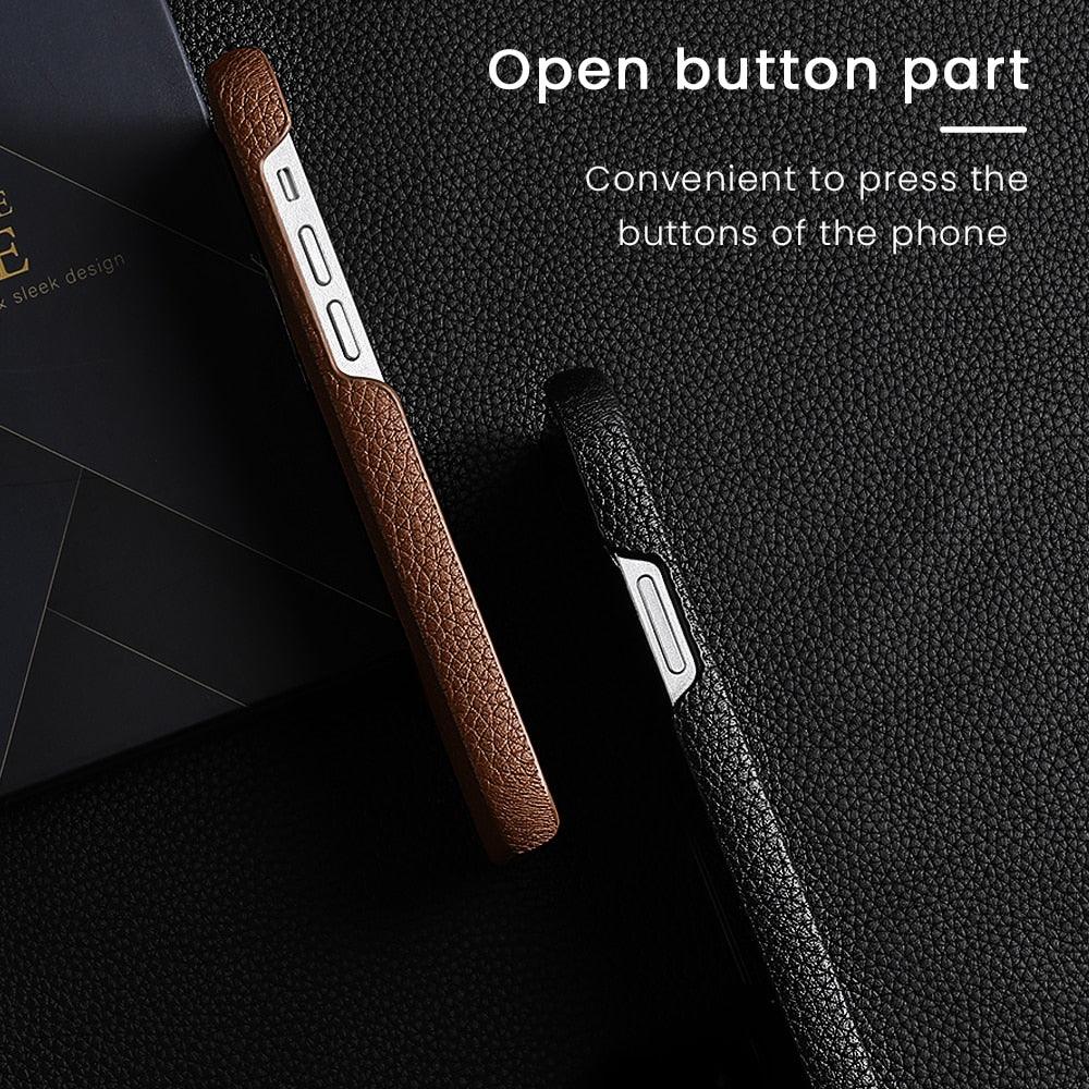 Bright Orange Mobile Phone Case With Coated Leather Case Protective Slim Phone Case Cowhide Genuine Leather Phone Case for iPhone 14 13 Pro Max Luxury Back Cover Stevvex