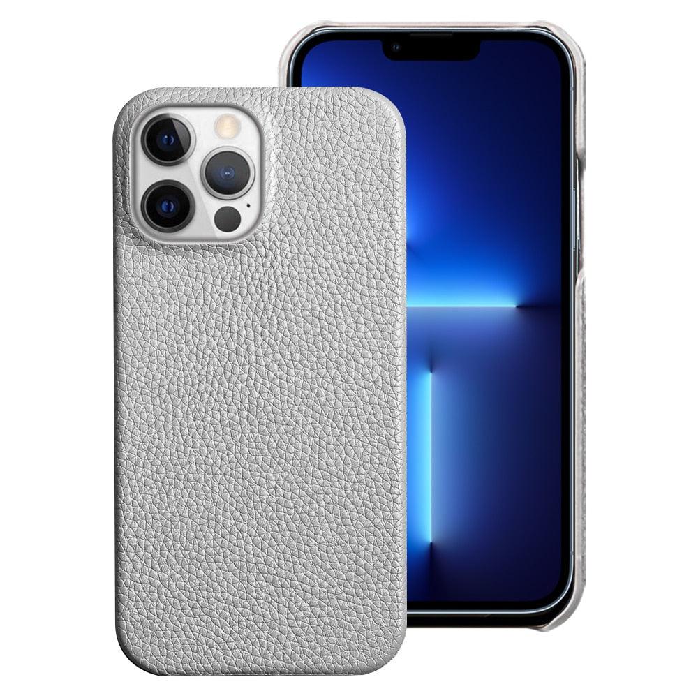 Bright Orange Mobile Phone Case With Coated Leather Case Protective Slim Phone Case Cowhide Genuine Leather Phone Case for iPhone 14 13 Pro Max Luxury Back Cover Stevvex