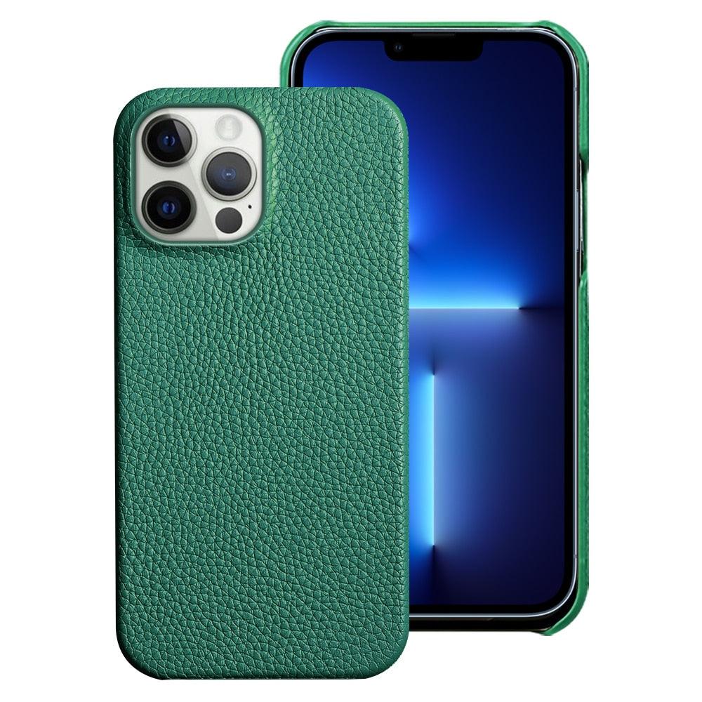 Bright Orange Mobile Phone Case With Coated Leather Case Protective Slim Phone Case Cowhide Genuine Leather Phone Case for iPhone 14 13 Pro Max Luxury Back Cover Stevvex