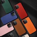 Bright Orange Mobile Phone Case With Coated Leather Case Protective Slim Phone Case Cowhide Genuine Leather Phone Case for iPhone 14 13 Pro Max Luxury Back Cover Stevvex