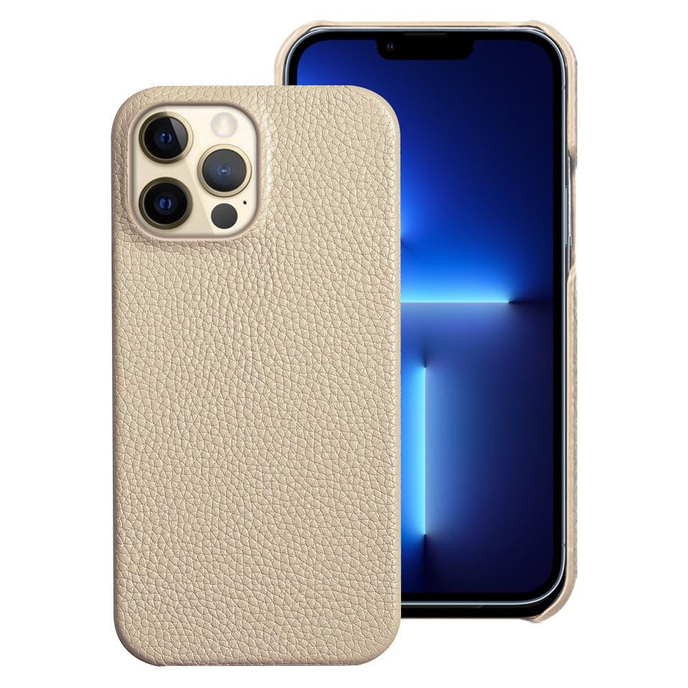 Bright Orange Mobile Phone Case With Coated Leather Case Protective Slim Phone Case Cowhide Genuine Leather Phone Case for iPhone 14 13 Pro Max Luxury Back Cover Stevvex