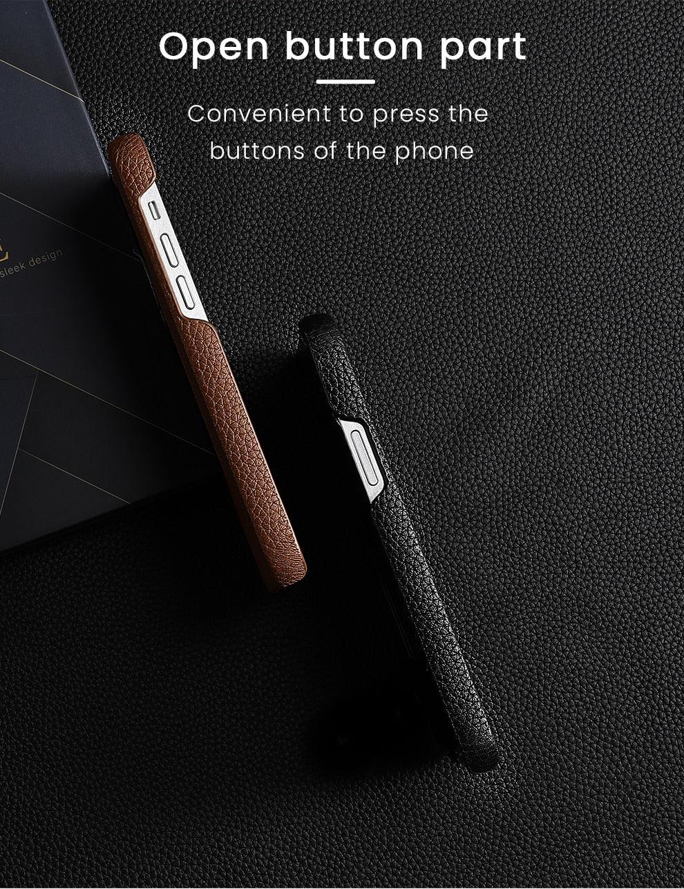 Bright Orange Mobile Phone Case With Coated Leather Case Protective Slim Phone Case Cowhide Genuine Leather Phone Case for iPhone 14 13 Pro Max Luxury Back Cover Stevvex