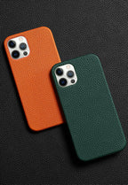 Bright Orange Mobile Phone Case With Coated Leather Case Protective Slim Phone Case Cowhide Genuine Leather Phone Case for iPhone 14 13 Pro Max Luxury Back Cover Stevvex