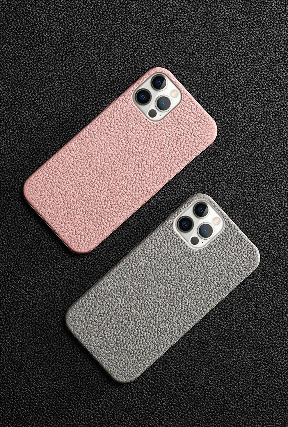 Bright Orange Mobile Phone Case With Coated Leather Case Protective Slim Phone Case Cowhide Genuine Leather Phone Case for iPhone 14 13 Pro Max Luxury Back Cover Stevvex