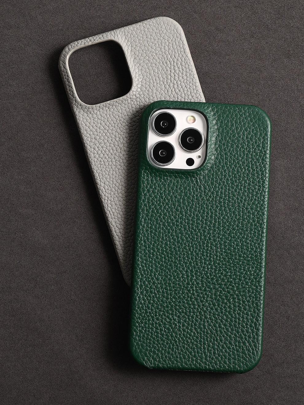 Bright Orange Mobile Phone Case With Coated Leather Case Protective Slim Phone Case Cowhide Genuine Leather Phone Case for iPhone 14 13 Pro Max Luxury Back Cover Stevvex