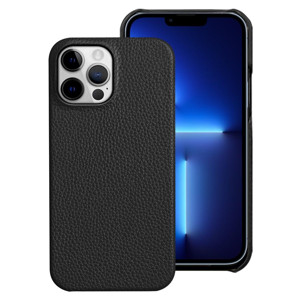 Bright Orange Mobile Phone Case With Coated Leather Case Protective Slim Phone Case Cowhide Genuine Leather Phone Case for iPhone 14 13 Pro Max Luxury Back Cover Stevvex
