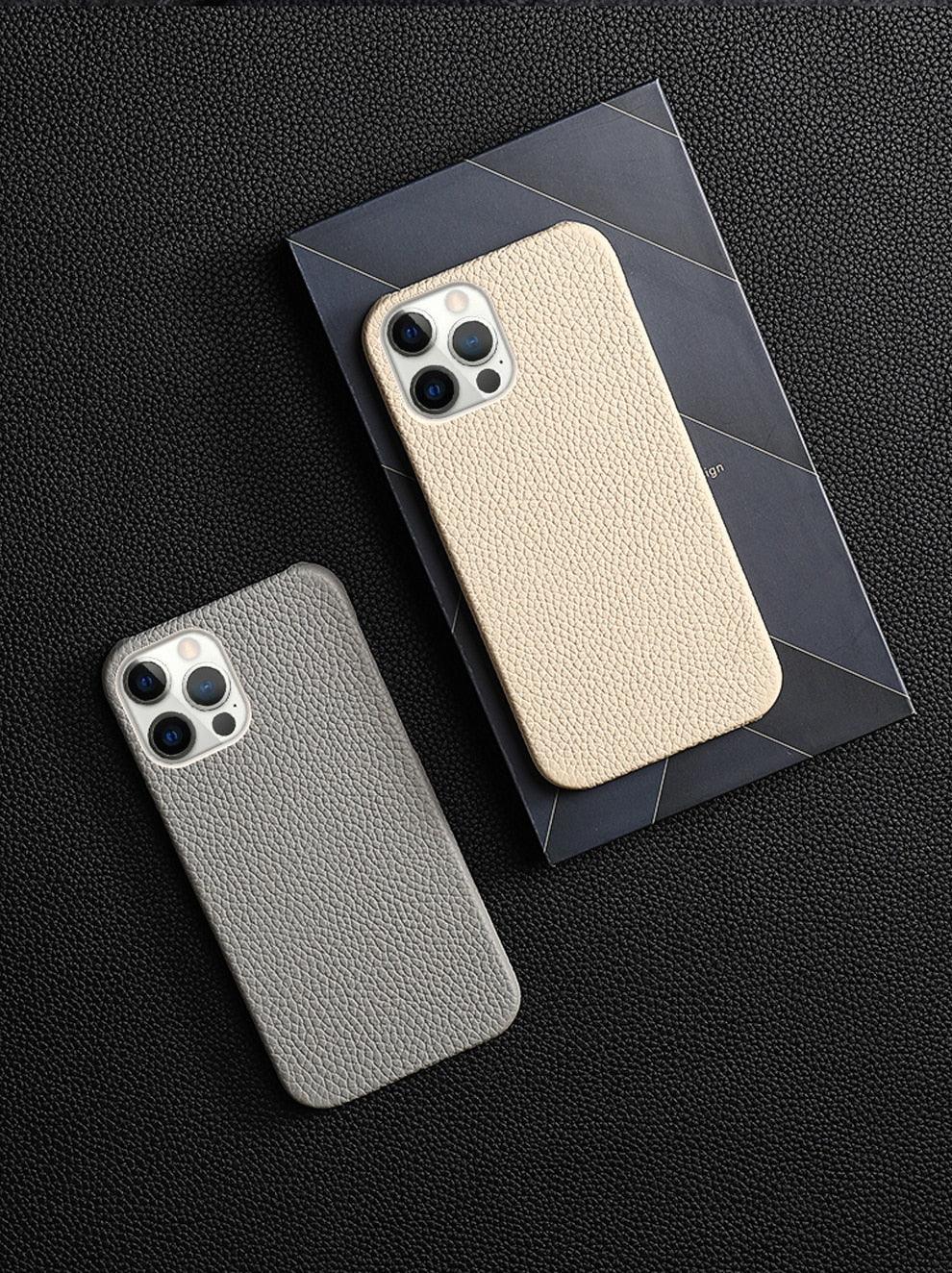 Bright Orange Mobile Phone Case With Coated Leather Case Protective Slim Phone Case Cowhide Genuine Leather Phone Case for iPhone 14 13 Pro Max Luxury Back Cover Stevvex