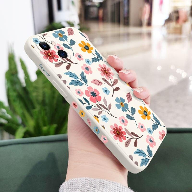 Brilliant Flowers Phone Case For iPhone 14 13 Pro Max Mini Cute Multicolored Flowers Pattern Cover Slim Silicone Shockproof Bumper Back Cover Stevvex