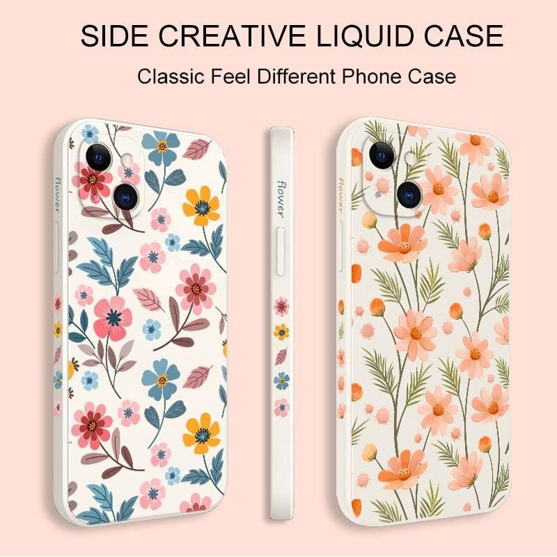 Brilliant Flowers Phone Case For iPhone 14 13 Pro Max Mini Cute Multicolored Flowers Pattern Cover Slim Silicone Shockproof Bumper Back Cover Stevvex