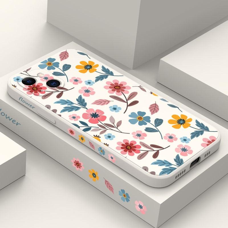 Brilliant Flowers Phone Case For iPhone 14 13 Pro Max Mini Cute Multicolored Flowers Pattern Cover Slim Silicone Shockproof Bumper Back Cover Stevvex