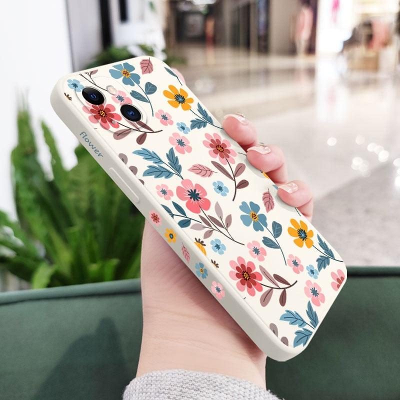 Brilliant Flowers Phone Case For iPhone 14 13 Pro Max Mini Cute Multicolored Flowers Pattern Cover Slim Silicone Shockproof Bumper Back Cover Stevvex