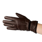 Women's Warm Winter Dress And Work Gloves, Thermal Lining, Genuine Brown Leather - SJB-DIAMOND ELITES
