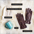 Women's Warm Winter Dress And Work Gloves, Thermal Lining, Genuine Brown Leather - SJB-DIAMOND ELITES