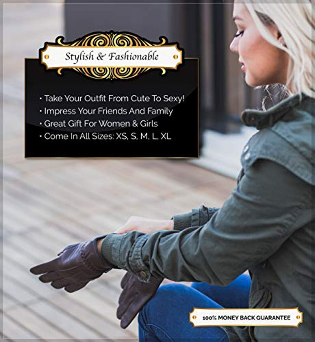 Women's Warm Winter Dress And Work Gloves, Thermal Lining, Genuine Brown Leather - SJB-DIAMOND ELITES