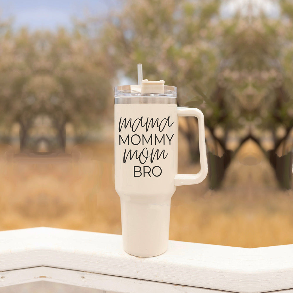 40oz Insulated Travel Mug With Handle Lid Straw - Mommy Bro Stainless Tumbler BandsCo Straps