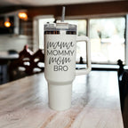 40oz Insulated Travel Mug With Handle Lid Straw - Mommy Bro Stainless Tumbler BandsCo Straps