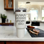 40oz Insulated Travel Mug With Handle Lid Straw - Mommy Bro Stainless Tumbler BandsCo Straps