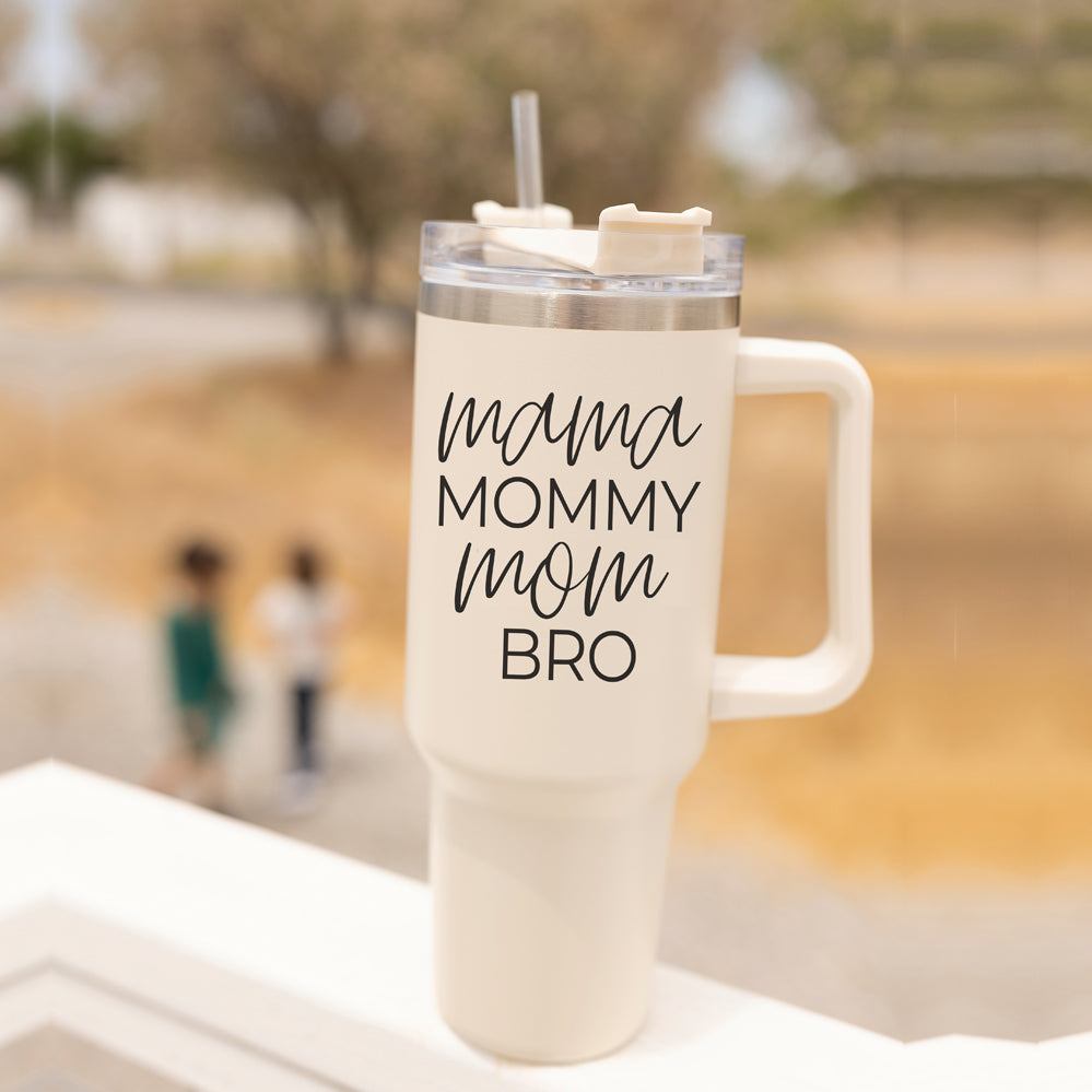40oz Insulated Travel Mug With Handle Lid Straw - Mommy Bro Stainless Tumbler BandsCo Straps