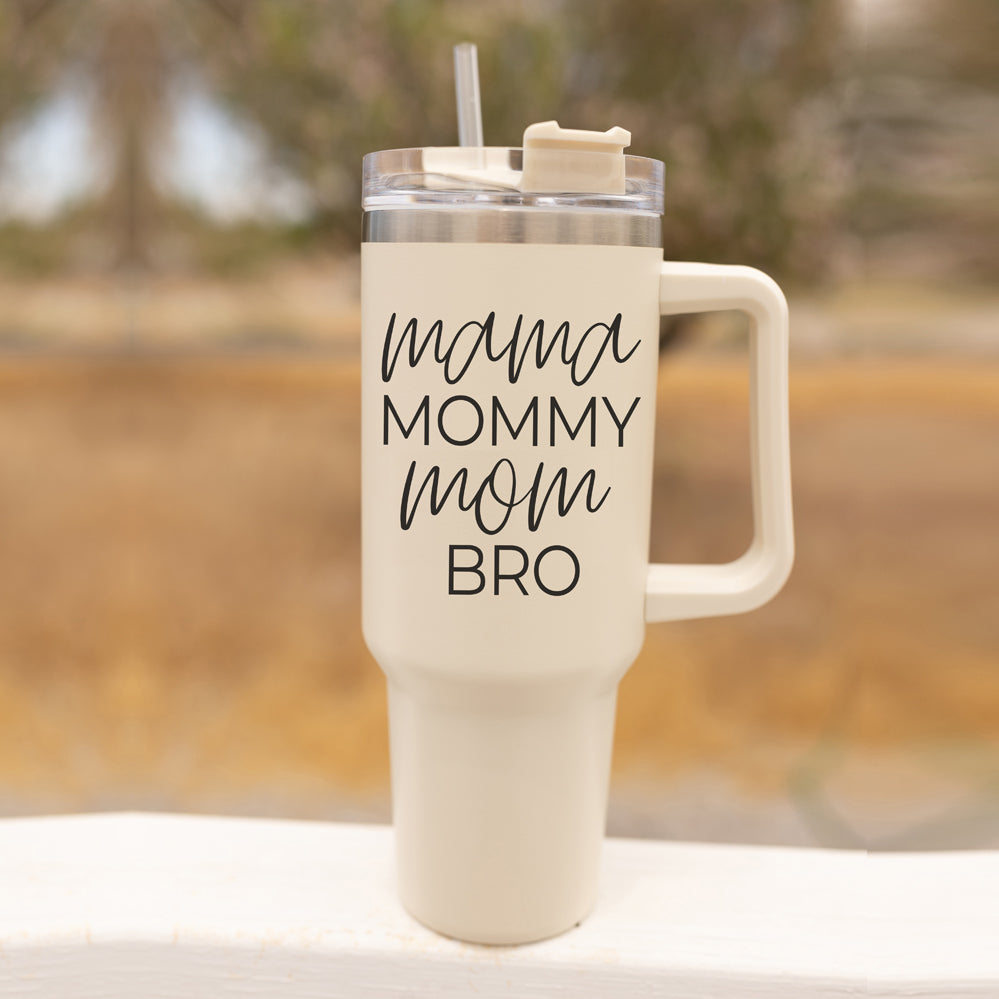 40oz Insulated Travel Mug With Handle Lid Straw - Mommy Bro Stainless Tumbler BandsCo Straps