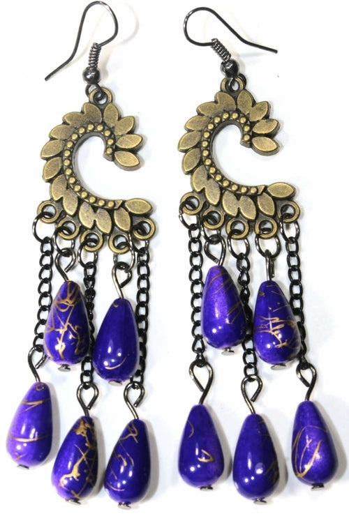 Paisley Petal Dangle Earrings With Red Shimmer Beads