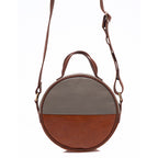 Brown Eco Leather Moon Bag Crossbody Clutch Retro Gray Accent Handwoven Lined BandsCo Straps