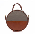Brown Eco Leather Moon Bag Crossbody Clutch Retro Gray Accent Handwoven Lined BandsCo Straps