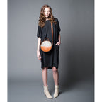Brown Eco Leather Moon Bag Crossbody Clutch Retro Gray Accent Handwoven Lined BandsCo Straps