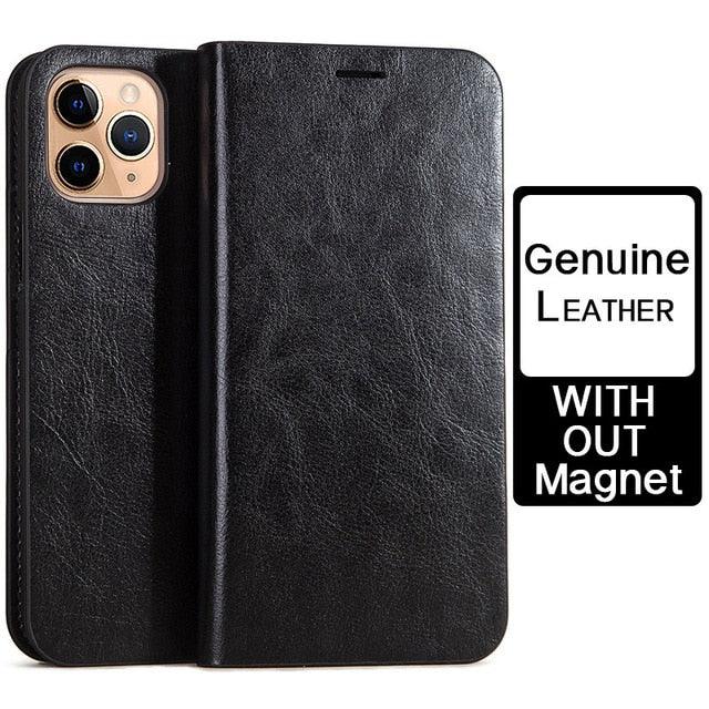 Brown Genuine Leather Flip Case For iPhone Luxury Wallet Card Cover For iPhone 14 13 Leather iPhone Case Kickstand Card Holder Flip Leather Wallet Phone Case Stevvex