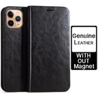 Brown Genuine Leather Flip Case For iPhone Luxury Wallet Card Cover For iPhone 14 13 Leather iPhone Case Kickstand Card Holder Flip Leather Wallet Phone Case Stevvex