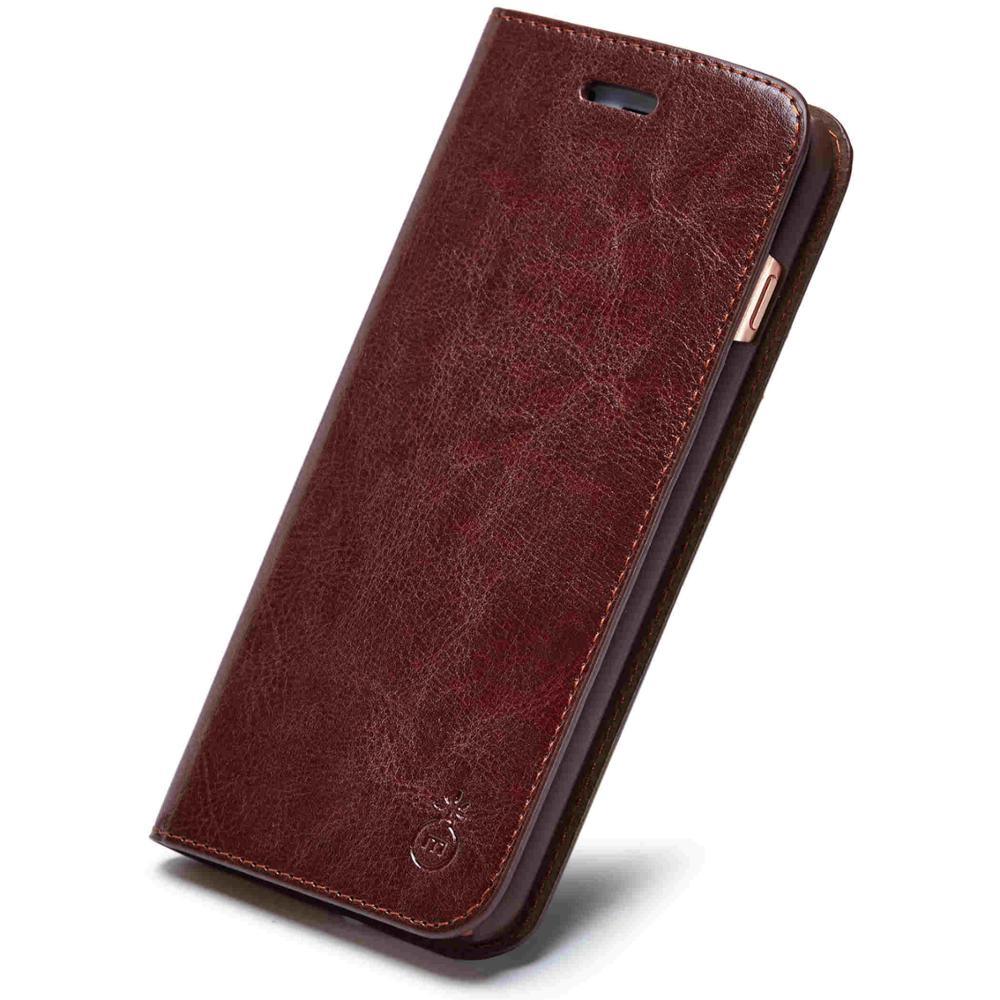 Brown Genuine Leather Flip Case For iPhone Luxury Wallet Card Cover For iPhone 14 13 Leather iPhone Case Kickstand Card Holder Flip Leather Wallet Phone Case Stevvex