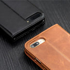 Brown Genuine Leather Flip Case For iPhone Luxury Wallet Card Cover For iPhone 14 13 Leather iPhone Case Kickstand Card Holder Flip Leather Wallet Phone Case Stevvex
