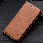 Brown Genuine Leather Flip Case For iPhone Luxury Wallet Card Cover For iPhone 14 13 Leather iPhone Case Kickstand Card Holder Flip Leather Wallet Phone Case Stevvex