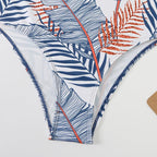 Brown Leaf Print High Waist Bikini Set 2 Piece Summer Padded Push Up High Waist Bikini Swimsuit Swimwear Swimsuit Women High Neck Two Pieces Swimwear Female Sports Bathing Suit Stevvex