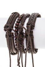 Brown Leather Infinity Bead Bracelet Set For Men Women