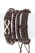 Brown Leather Infinity Bead Bracelet Set For Men Women