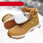 Brown Winter Mens Snow Boots Warm Plush Boots Waterproof Leather Ankle Boots Fashion Outdoor Non-slip Men's Hiking Boots Winter Ankle Snow Hiking Boots Warm Water Resistant Sport Shoes