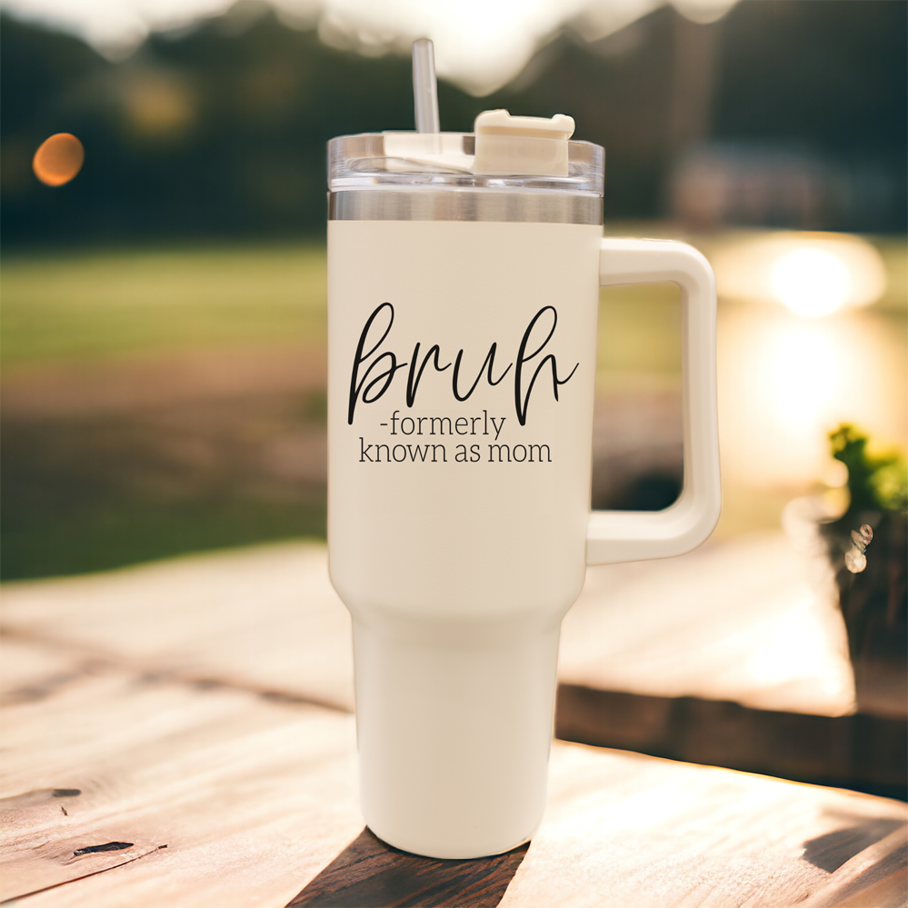 Bruh Mom 40oz Tumbler With Handle Lid Straw Insulated Travel Cup BPA Free BandsCo Straps
