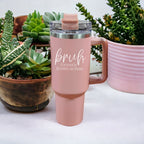 40oz Pink Insulated Tumbler With Handle, Lid and Straw, Funny Bruh Mom Cup BandsCo Straps