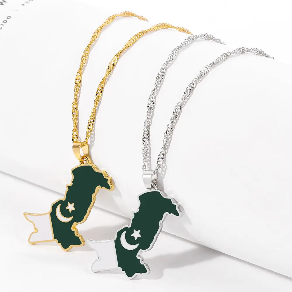 Pakistan Map and Flag Pendant Necklaces Lootquake LLC