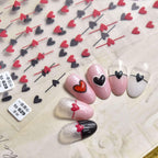 Bubble Cute Black Red Hearts Nail Stickers Nail Art Decorations Nail Decals Design Self-Adhesive 3D Wave Design Decoration for Women Girls Adhesive Striping Tape Nail Art Stickers Stevvex