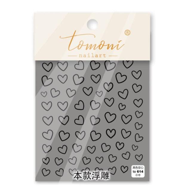 Bubble Cute Black Red Hearts Nail Stickers Nail Art Decorations Nail Decals Design Self-Adhesive 3D Wave Design Decoration for Women Girls Adhesive Striping Tape Nail Art Stickers Stevvex