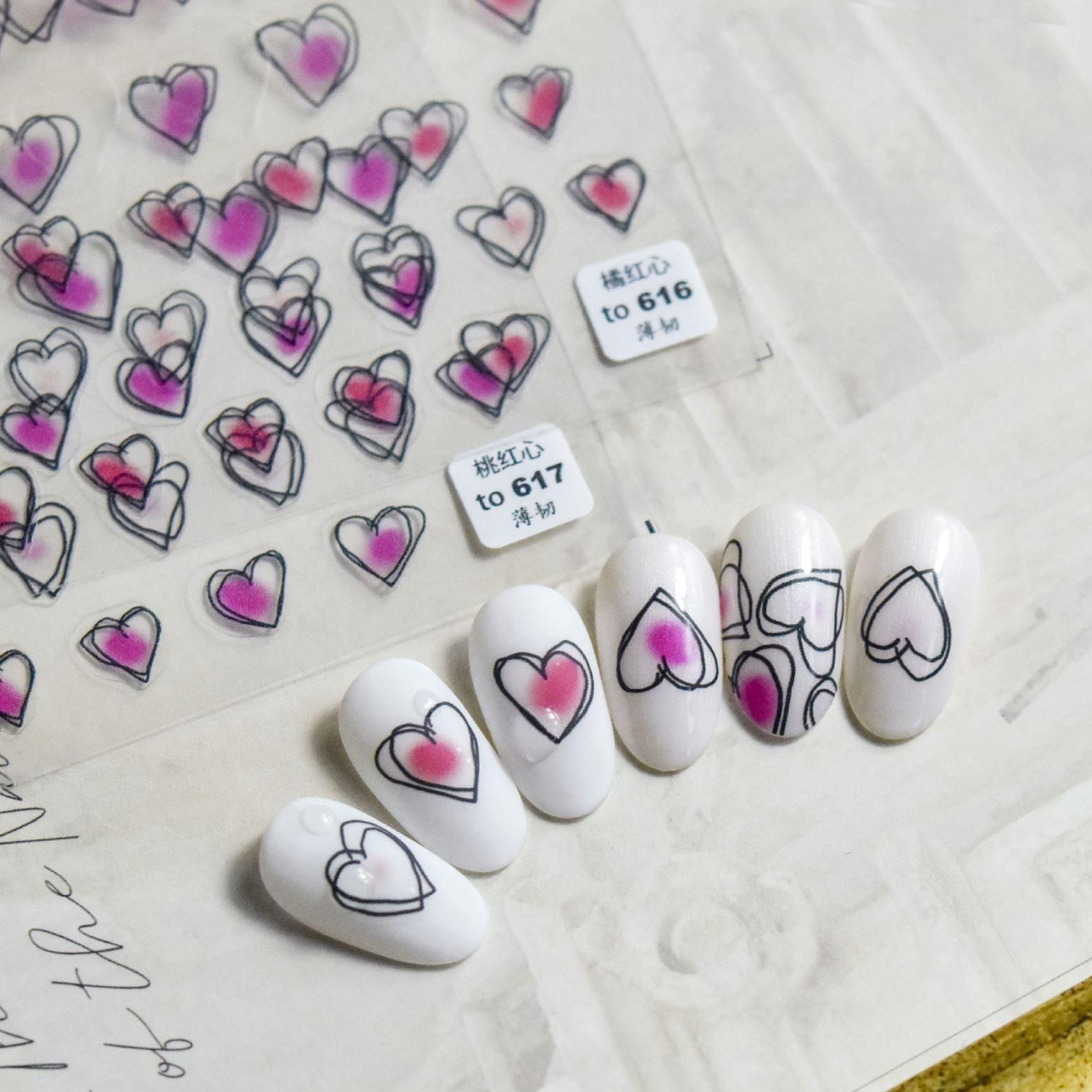 Bubble Cute Black Red Hearts Nail Stickers Nail Art Decorations Nail Decals Design Self-Adhesive 3D Wave Design Decoration for Women Girls Adhesive Striping Tape Nail Art Stickers Stevvex