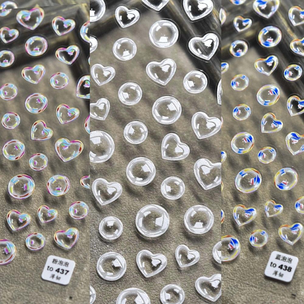 Bubble Cute Black Red Hearts Nail Stickers Nail Art Decorations Nail Decals Design Self-Adhesive 3D Wave Design Decoration for Women Girls Adhesive Striping Tape Nail Art Stickers Stevvex